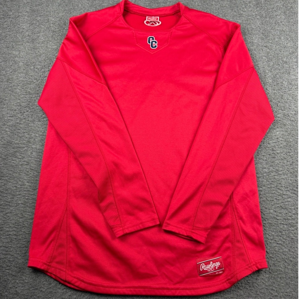 Rawlings Men's M Medium Red Long Sleeve Athletic Training Shirt CC Logo UDFP3